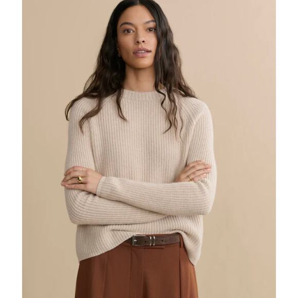 NWT! Jenni Kayne XS Iconic 100% CASHMERE Fisherman Sweater $425 Oatmeal Neutral - Picture 2 of 14